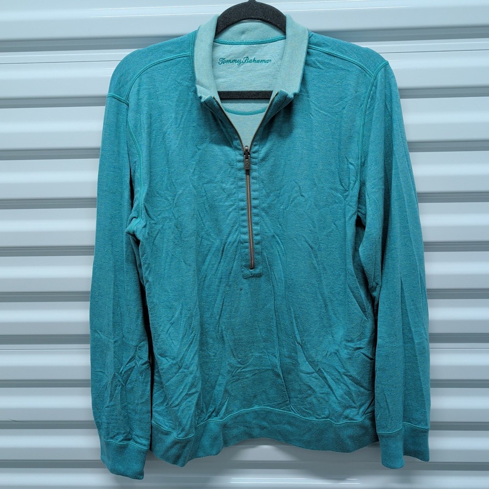 Tommy Bahama Pullover Size L Womens Teal Heathered Quarter Zip Mock Neck Top — photo 2